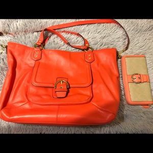 Coach orange bag and matching wallet